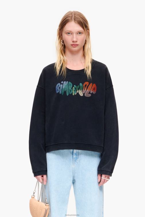 Bimba Y Lola 6L4TT497 Kleidung Schwarz Kastenförmiges Logo-Sweatshirt