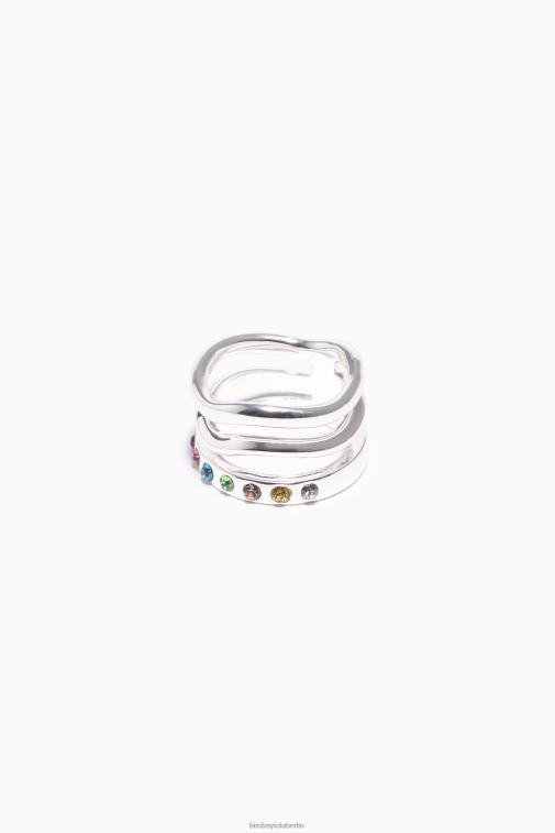 Bimba Y Lola 6L4TT842 Zubehör Mehrfarbig Dreireihiger Ring mit Kristallen